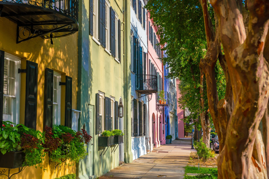 Rainbow Row in Charleston SC a row of 13 Caribbean colored homes dating back to the mid 1700s