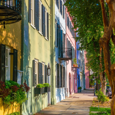Rainbow Row in Charleston SC a row of 13 Caribbean colored homes dating back to the mid 1700s